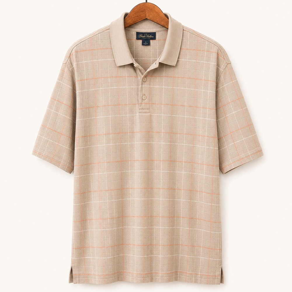 VTG Brooks Brothers Polo XL Performance Knit Mercerized Cotton Plaid Preppy